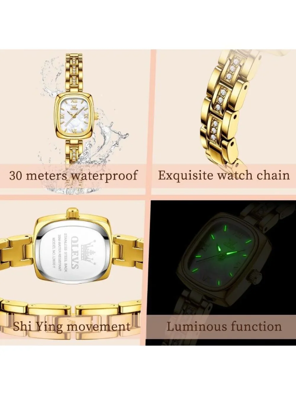 Women's Gold band White dial Diamond Fashion Elegant Chronograph Cute Wristwatch